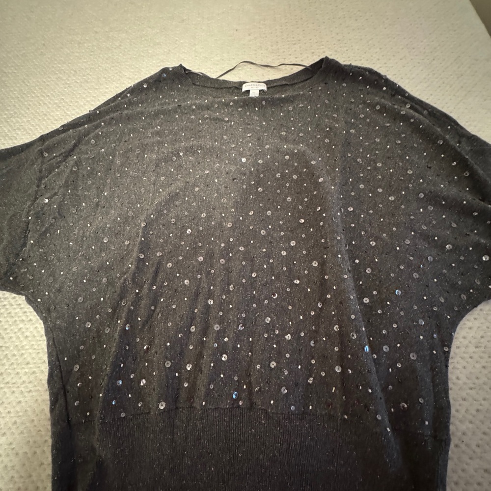 Women’s Charter Club Dark Gray Petite Large Sequin Sweater with sleeves